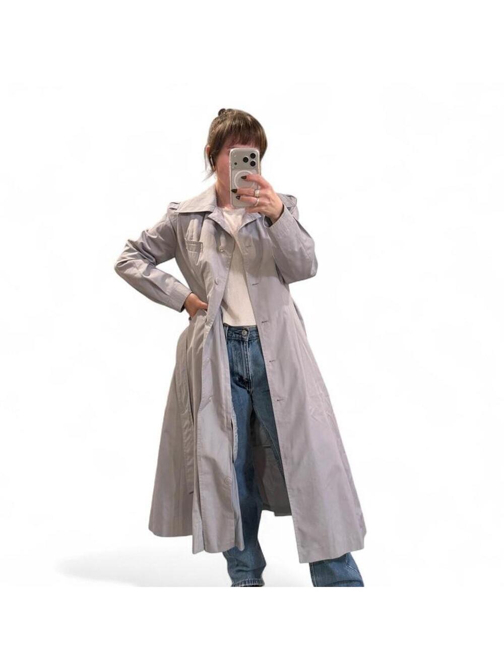 Vintage Long Gray Belted Trench Coat